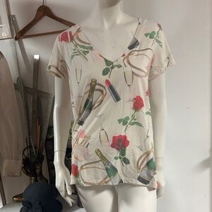 Local Celebrity Floral,Champagne Print V-Neck Top